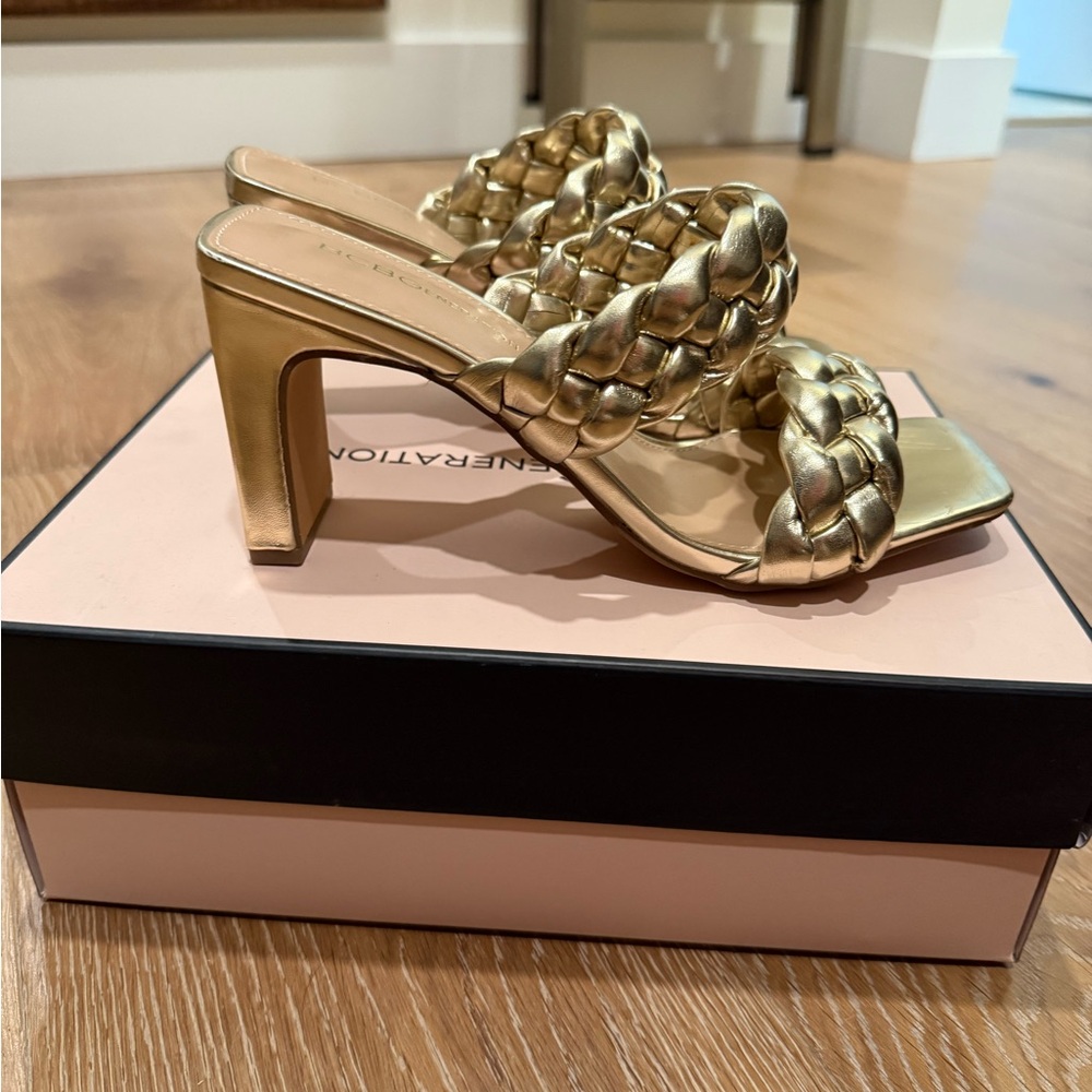 BCBGeneration Gold Braided Heels